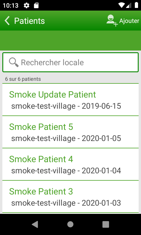 Patient search screen in French