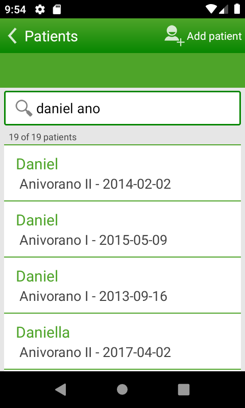 Patient search screen