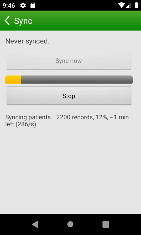 Sync progress screen